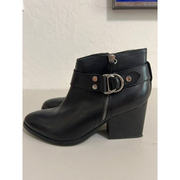 Marc Fisher Heeled Leather Bootie Silver Hardware Sz 8.5 - Picture 3 of 7